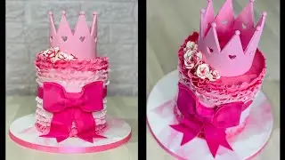 Pink Crown Ruffles Cake