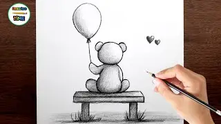Cute Teddy Bear Drawing Sitting Alone on a Bench - Pencil Animal Drawings - Drawing Tutorial