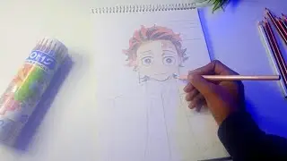 Demon slayer Tanjiro Colouring 😍👍💙tanjiro Drawing 