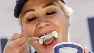 Watch a woman crush two gallons of ice cream in six minutes