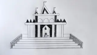 How to draw god shiva temple easy step by step / temple drawing / shiv temple drawing /