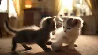 Two adorable kittens playing together in a cozy sunlit room