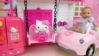 Baby doll and Hello kitty house and kitchen toys play