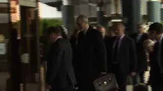 Syrian government negotiator Bashar al-Jaafari arrives for talks