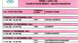 CBSE Class 10 Date Sheet 2021-22 Term 1 Examinations