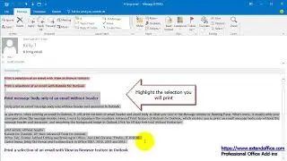 How to print a selection of an email in Outlook