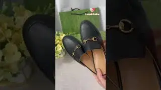 Guc Classic Women  Horsebit Black Mules Leather Round Toe  Slippers Flat Unboxing