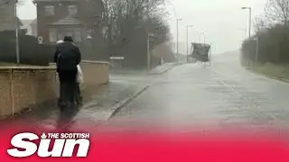 STORM DUDLEY: Trampoline blows down Gartcosh street as gale-force winds hit Scotland