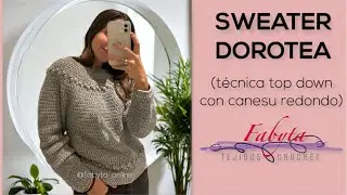 Sweater Dorotea top down con canesu redondo en crochet y pelotitas o bodoques