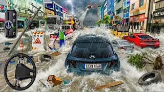 My purple Car stuck flood in city🌊Can I survive#7&ndash;3d driving class  update&ndash;my Car Vs heavy flood😱