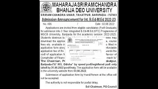 North Orissa University, Baripada   ( BEd- MEd  ) Admission  Process  -2022-23.