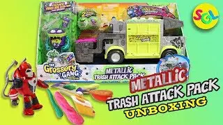 Grossery Gang Metallic Trash Attack Pack Series 3 Exclusive Garbage Truck Stop Motion Unboxing Slime