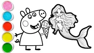 Peppa pig with mermaid drawing and coloring for kids and toddlers || easy peppa pig drawing for kid