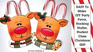 Candy Cane Reindeer DIY Gift, Easy Christmas Craft, Holiday Party Printable