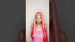 Red and pink￼ skunk stripe synthetic wig install