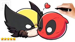 How to Draw a Cute Baby Wolverine Kissing Deadpool ❤️​💛​