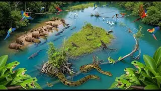 Relaxing Walk in the Amazon: Flooded Forest Journey | Anacondas & Tree Frogs