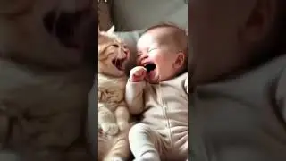 Baby farts and laughs with cat. #cats #cute #baby