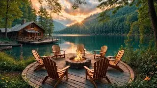 🌄 Breathtaking Sunrise, Campfire & Spring Birds – Peaceful Lakeside Porch Deck Ambience