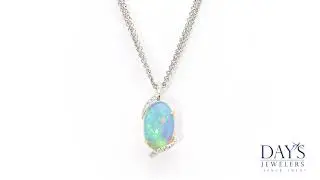 Opal Necklace with Diamonds in 18kt Yellow and White Gold (1/10ct tw)