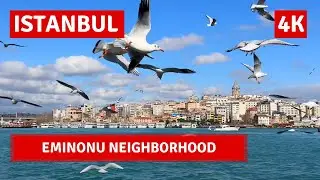Eminonu Tourist Neighbourhood Istanbul 2023 Valentine Day Walking Tour|4k UHD 60fps