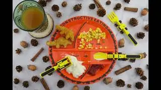 Constructive Eating Construction Plate Utensils on Placemat Eating Food