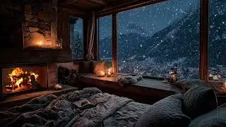 (No Ads) Quiet Winter Wind and Fireplace Fire | Minimal Night Ambience for Sleep