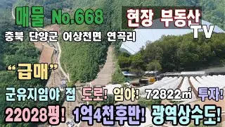 급매 임야 매매 광역상수도 72822㎡ 22028평 1억4천만원후반대 군유지 임야 접 도로 ! 투자 개발용 충북 단양군 어상천면 연곡리 임야 매매 단양 임야 매매 어상천임야 매매