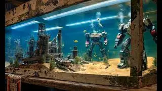 廢土風，大漠上的工廠，機器人守衛，變形金剛#魚缸造景創意 #水族造景 #魚缸里的大自然 #魚缸造景