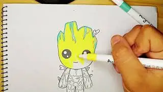 Part 1 l Coloring Baby Groot from Guardians of the Galaxy Movie