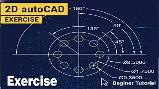 2D Exercise With Dimension  in AutoCAD | Bolt Circle ka Angle & Diameter Dimension Kaise Kare |