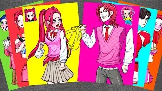 [💛paper diy💚] HUNTRIX Dress Up Fashion School Pink Outfit 🎀 KPop Demon Hunters Sticker Book, ASMR