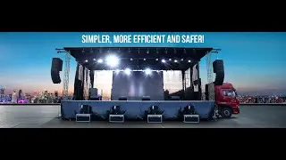 Hydraulic mobile stage trailer with LED screen light audio system