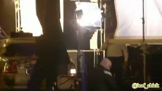 Robert Pattinson filming Pie Throwing scene on Cosmopolis set