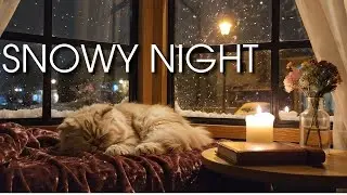 Cozy Winter Night Relaxing Flute Music & Snow Falling Outside Window