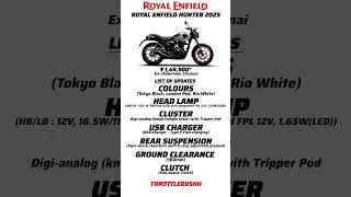 ROYAL ENFIELD HUNTER 350 2025 PRICE LIST #royalenfield #classic350 #hunter #bikes #continentalgt650