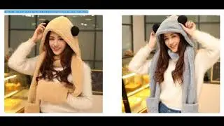 Cosplay hat scarf and gloves all in one for women winter wear