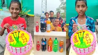 Happy birthday cake 🎂 Maaza Cool drink matching challenge gems candy lollipop 