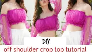 OFF SHOULDER CROP TOP with RUFFLE SLEEVES DESIGN CUTTING AND STITCHING | simple and stylish