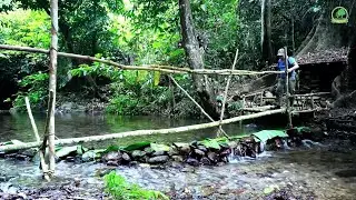 Adventure_ I woke up early to collect stones to build a dam and a bridge.