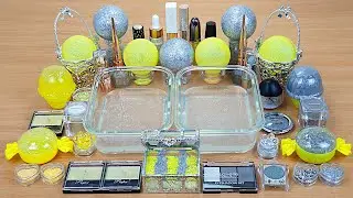 Pale YELLOW vs SILVER SLIME Mixing makeup and glitter into Clear Slime