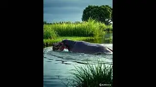 Hippopotamus in a pond with realistic water splashes. #reels #youtubeshorts  #nature #wildlifereel