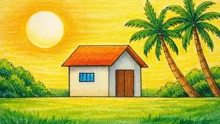How to draw a beautiful village scenery || easy drawing || circle art @FarjanaDrawingAcademy 