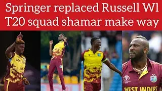 west indies updated T20I squad Russell on shamar Joseph out alzarri and Springer in as replacement