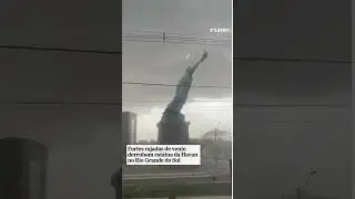 Fortes rajadas de vento derrubam est&aacute;tua da Havan no Rio Grande do Sul