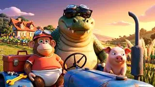 Cute Baby Monkey Adventure | Fixing the Tractor & Finding a Giant Crocodile