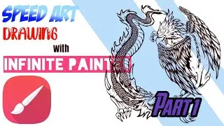 Speed art drawing _ Create line art Griffin and dragon illustration