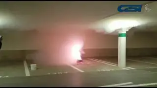 Test d'extinction incendie dans un parking souterrain