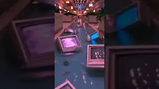 Neon lights reflect as old TVs drift in water, buzzing in silence. #vaporwave #aesthetic #liminal
