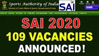 Sports Authority of India Recruitment 2020 || SAI 109 Vacancies || Latest Govt Jobs 2020